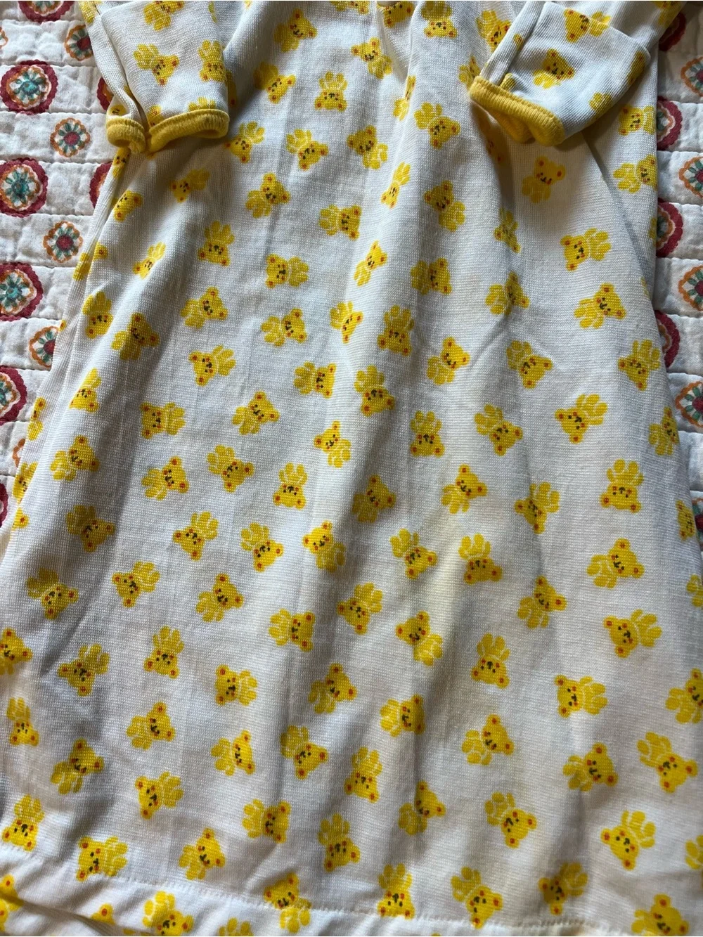 EUC Vintage 70s Carters Layette Yellow Bear Print Newborn Nightgown Unisex